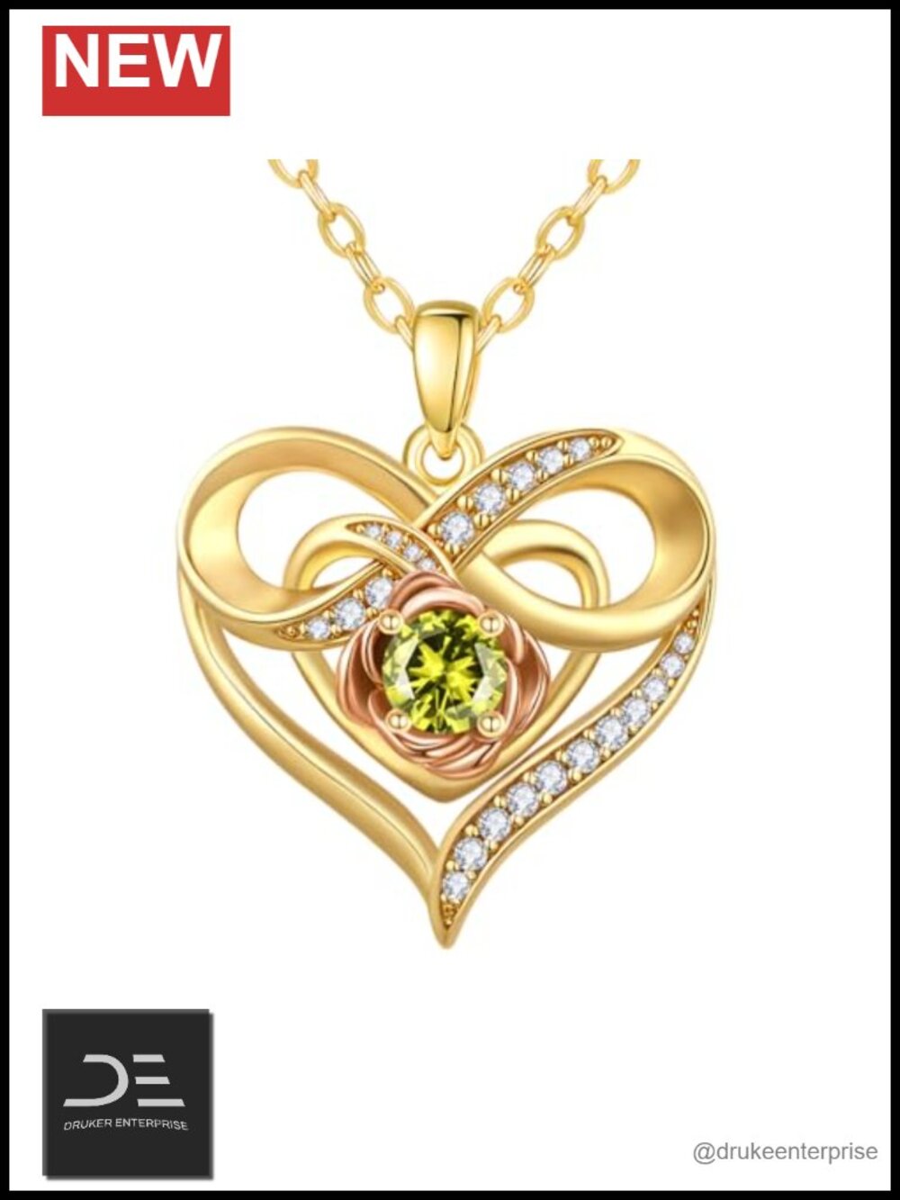 14k Gold Plated Infinity Heart Birthstone Pendant Necklace for Women